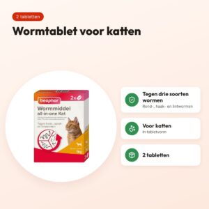 Beaphar wormmiddel kat All-in-One 2 tabletten – rond-, haak- en lintwormen – voordelen