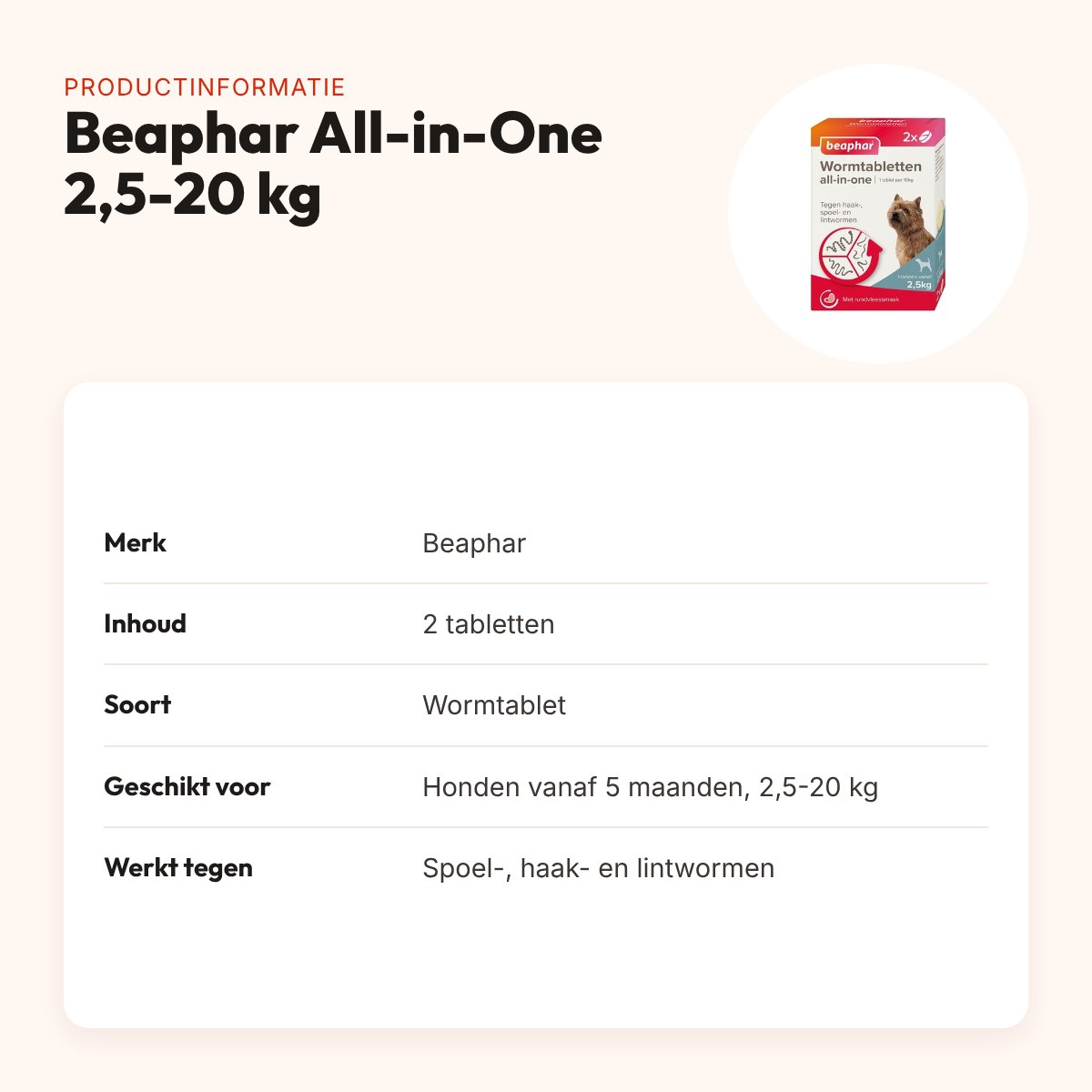 Beaphar wormtablet All-in-One hond 2,5-20 kg – 2 tabletten – productinformatie