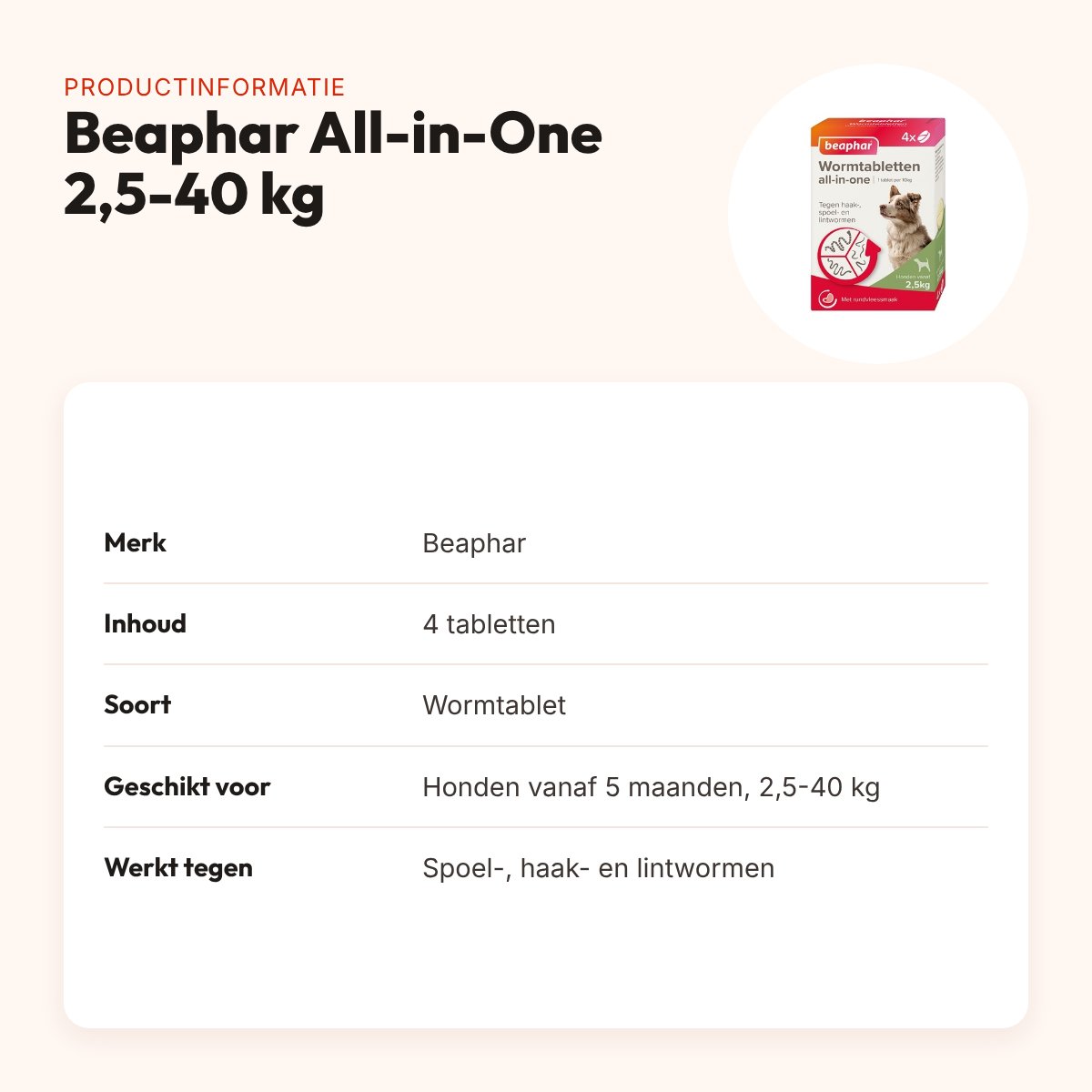 Beaphar wormtablet All-in-One hond 2,5-40 kg – 4 tabletten – productinformatie