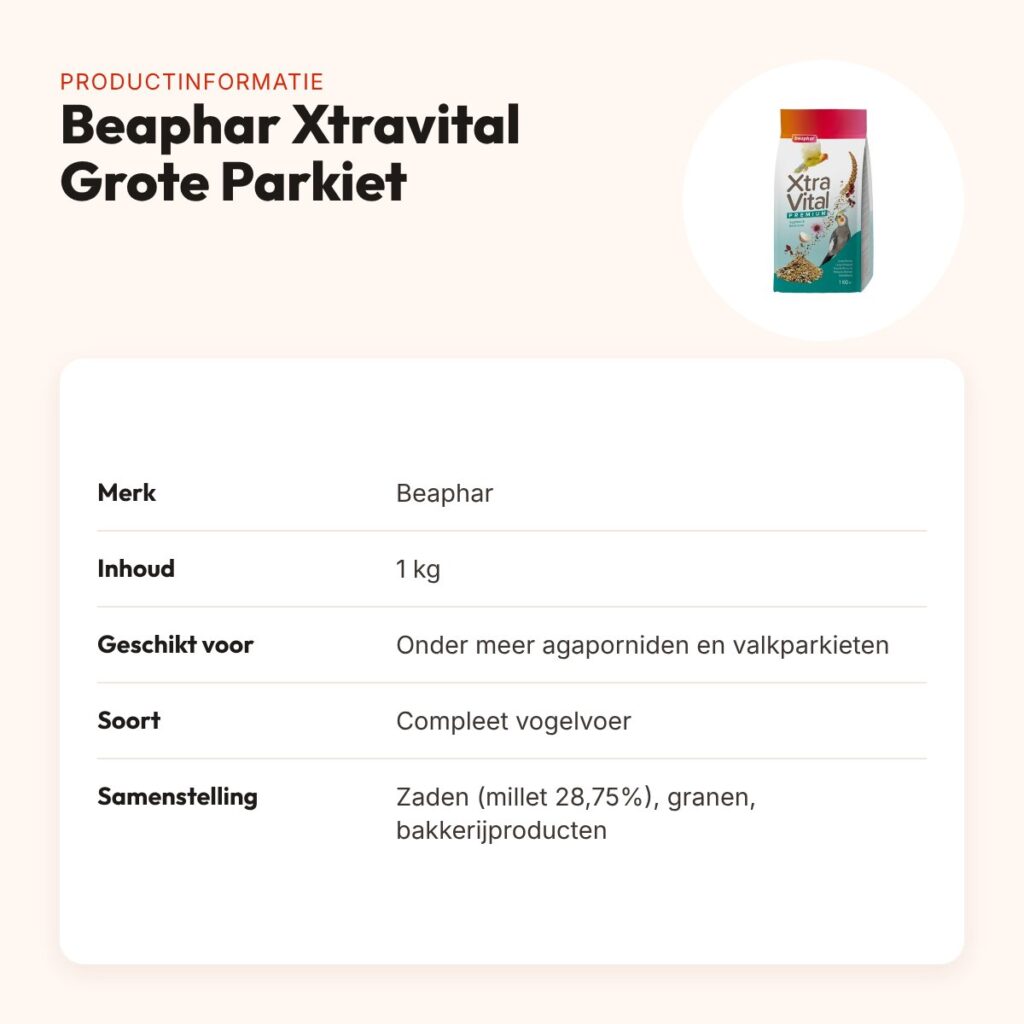 Beaphar Xtravital parkietenvoer Grote Parkiet 1 kg – productinformatie