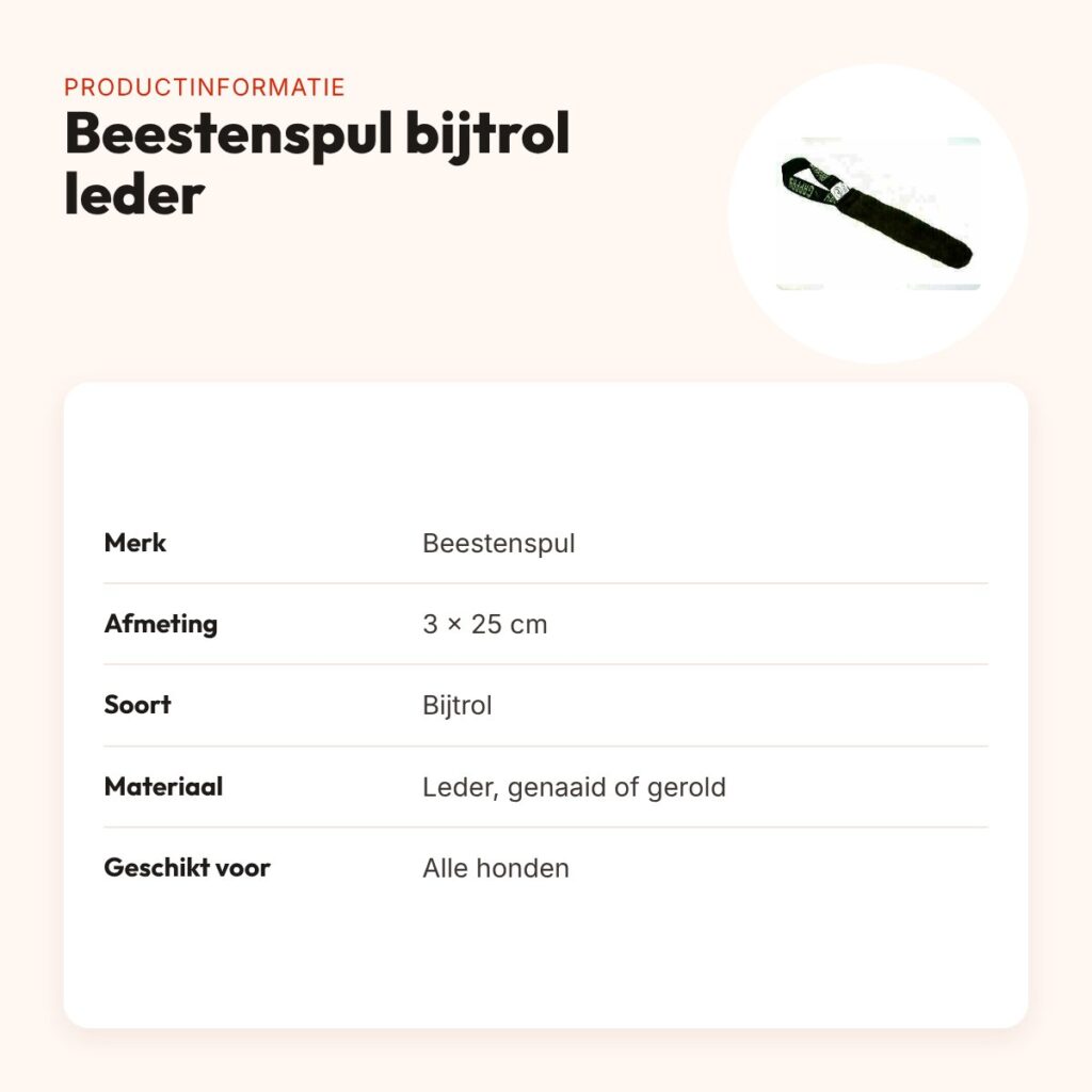 Beestenspul bijtrol leder 3 x 25 cm – genaaid of gerold – productinformatie