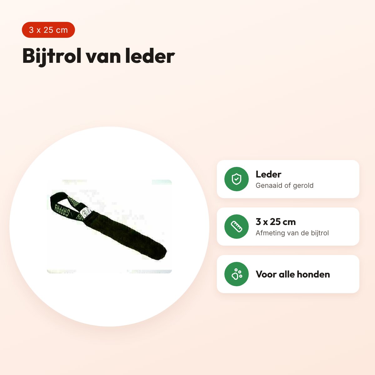 Beestenspul bijtrol leder 3 x 25 cm – genaaid of gerold – voordelen
