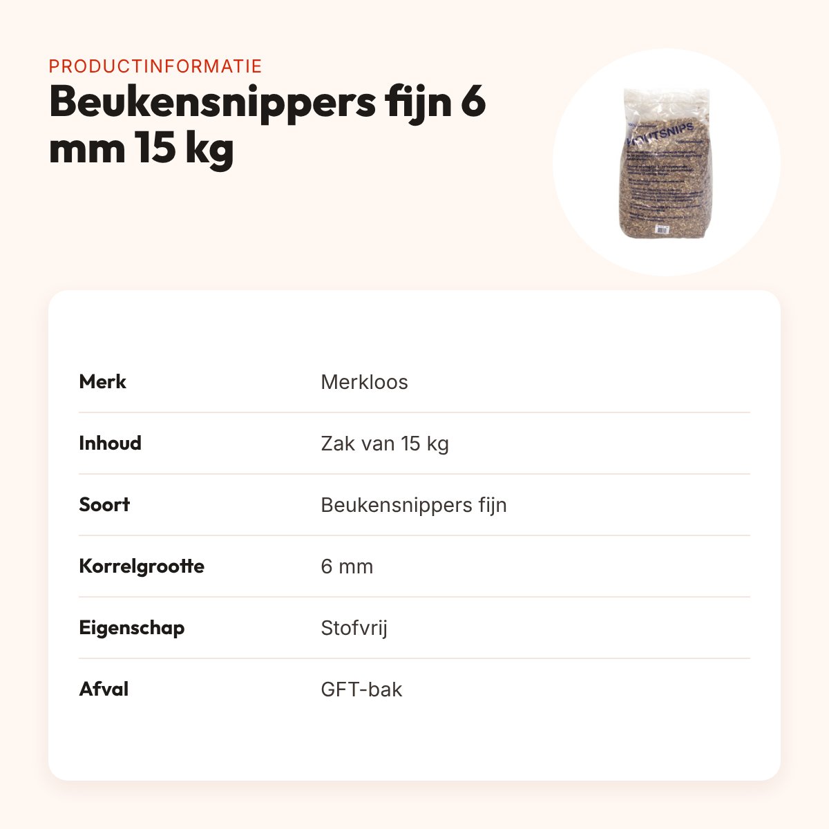 Beukensnippers fijn 6 mm 15 kg – stofvrije bodembedekking – productinformatie
