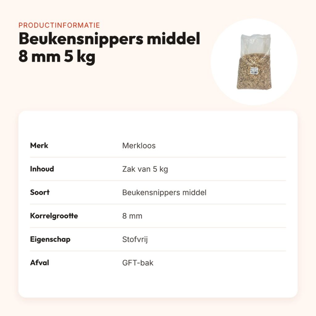 Beukensnippers middel 8 mm 5 kg – stofvrije bodembedekking – productinformatie