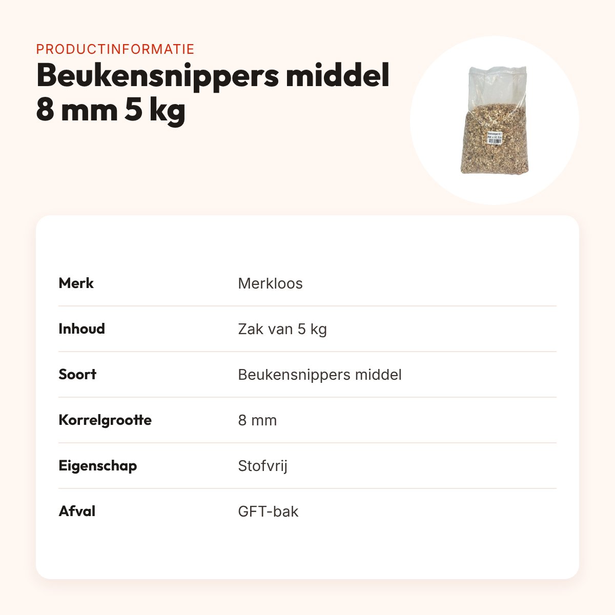 Beukensnippers middel 8 mm 5 kg – stofvrije bodembedekking – productinformatie