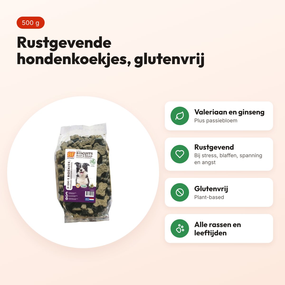 BF Petfood 3 in 1 hondenkoekjes Blaf & Relax 500 g – glutenvrij – voordelen