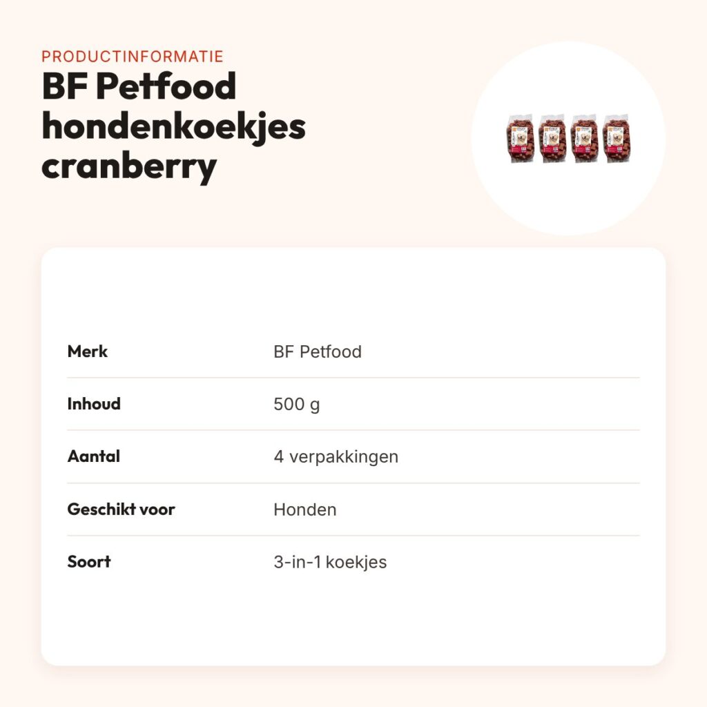 BF Petfood 3-in-1 hondenkoekjes cranberry 500 g – multipack 4 stuks – productinformatie