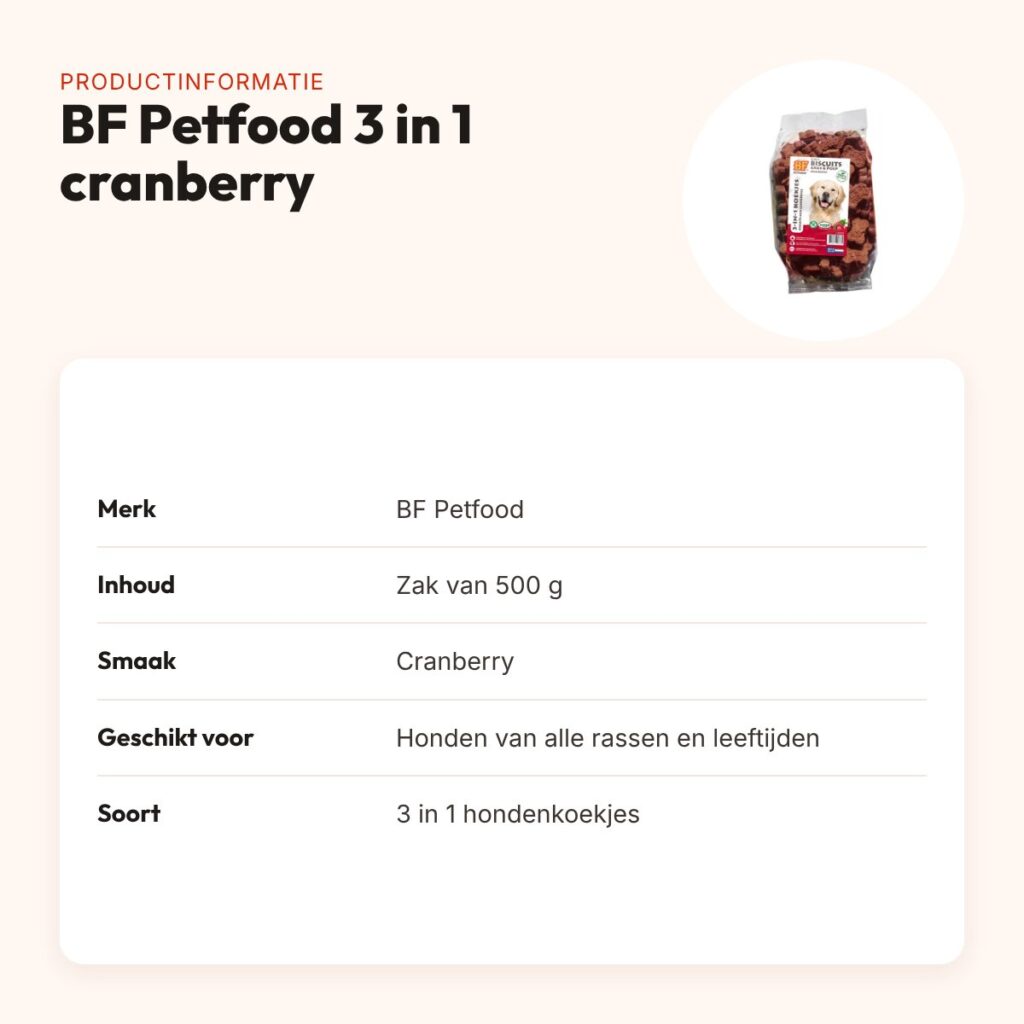 BF Petfood 3 in 1 hondenkoekjes cranberry 500 g – voor de spijsvertering – productinformatie