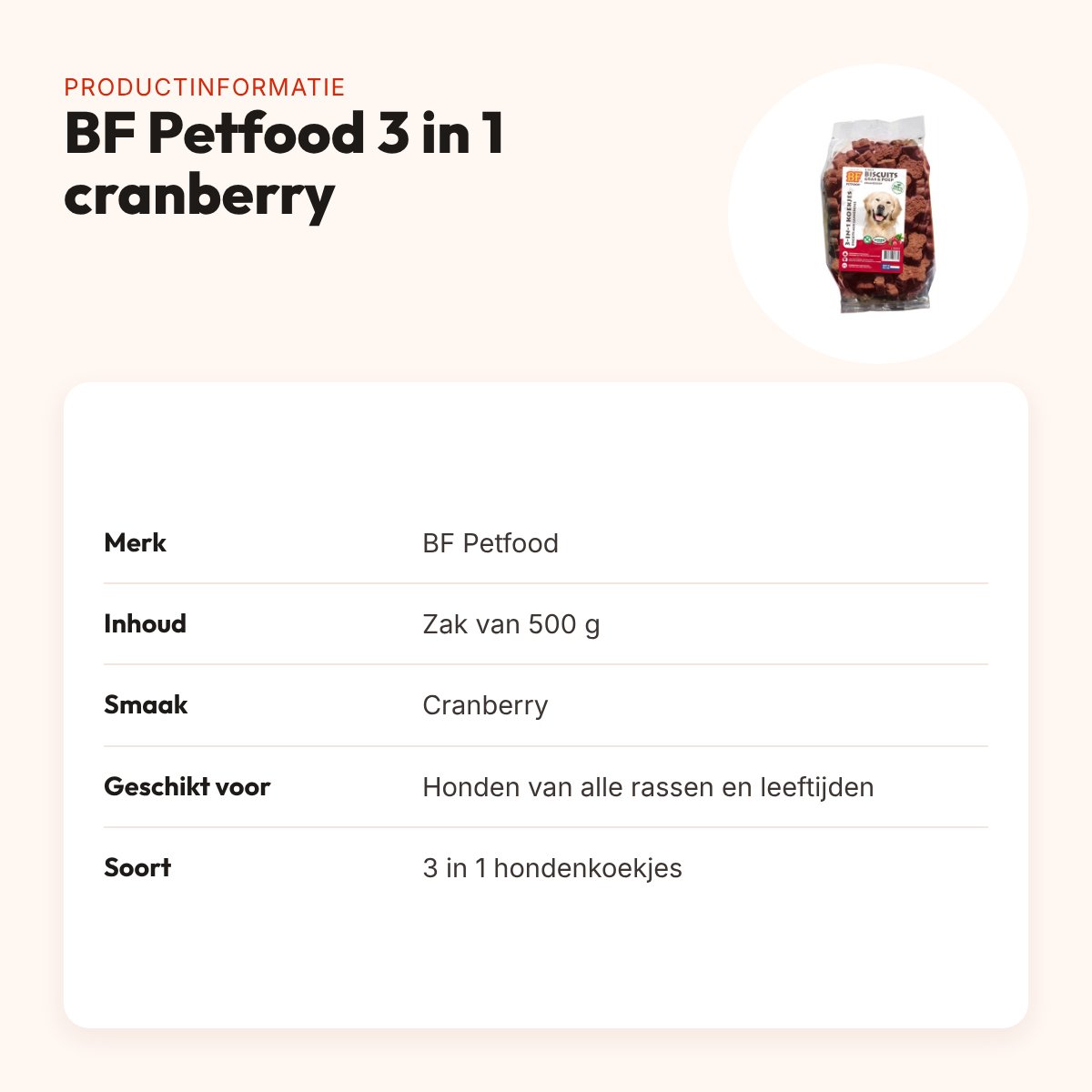 BF Petfood 3 in 1 hondenkoekjes cranberry 500 g – voor de spijsvertering – productinformatie