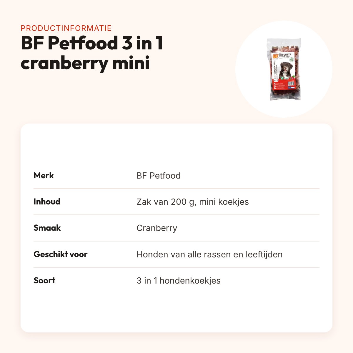 BF Petfood 3 in 1 hondenkoekjes cranberry mini 200 g – productinformatie