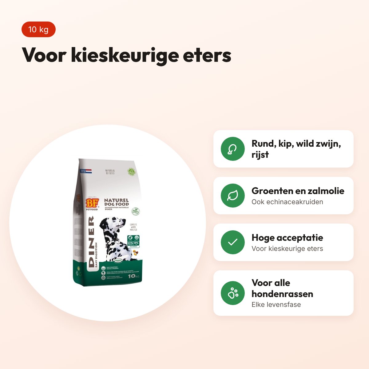 BF Petfood Diner hondenvoer 10 kg – rund, kip en wild zwijn – voordelen