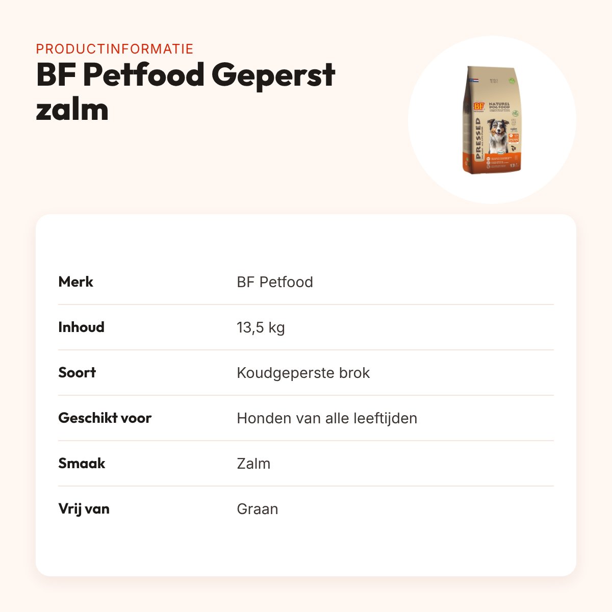 BF Petfood geperst hondenvoer zalm 13,5 kg – graanvrij, hypoallergeen – productinformatie