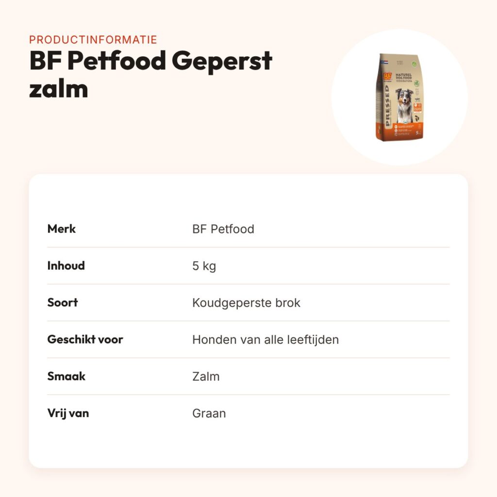 BF Petfood geperst hondenvoer zalm 5 kg – graanvrij, hypoallergeen – productinformatie