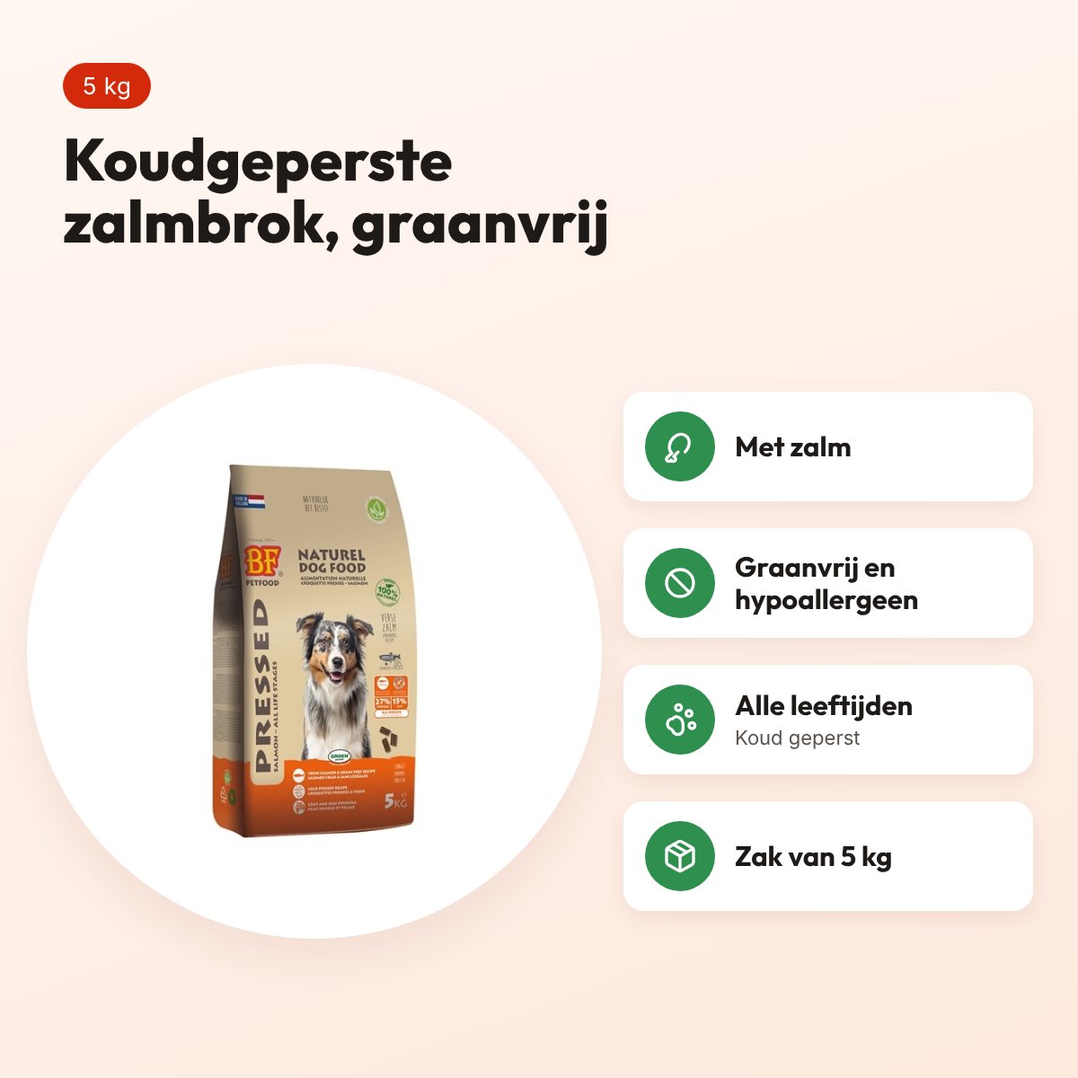 BF Petfood geperst hondenvoer zalm 5 kg – graanvrij, hypoallergeen – voordelen