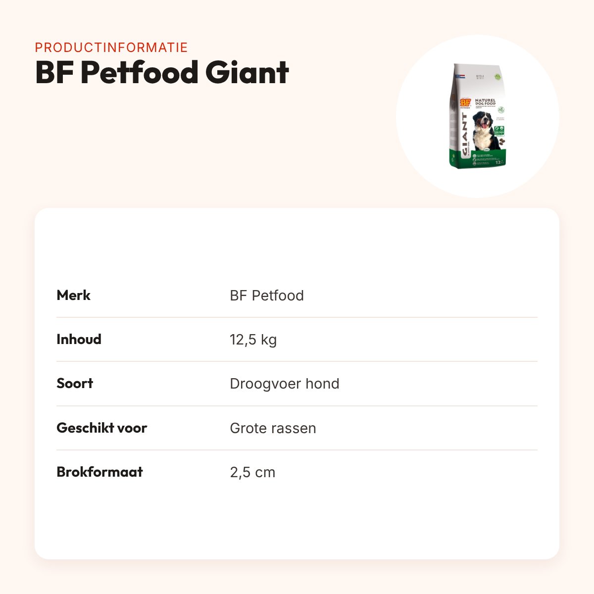 BF Petfood Giant hondenvoer 12,5 kg – grote rassen, brok 2,5 cm – productinformatie