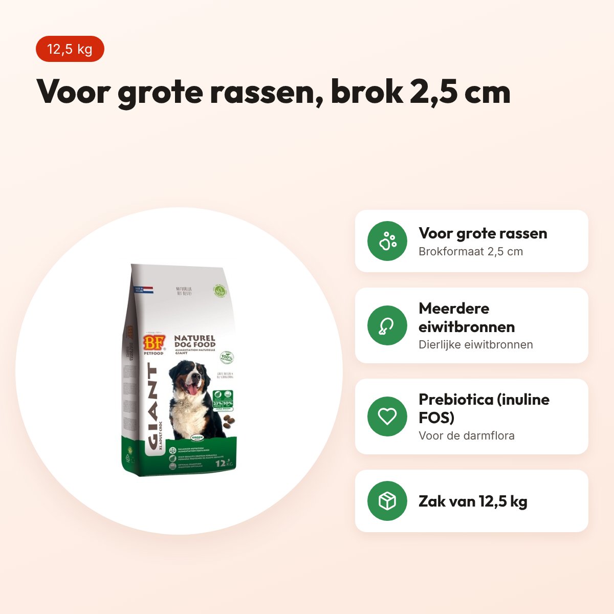 BF Petfood Giant hondenvoer 12,5 kg – grote rassen, brok 2,5 cm – voordelen