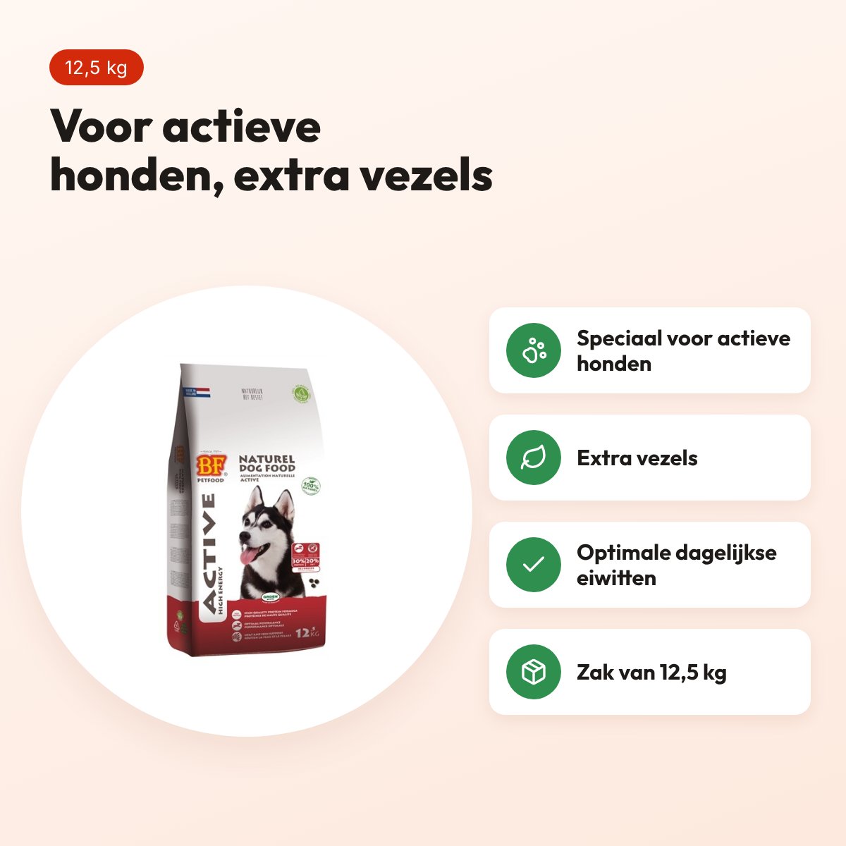 BF Petfood High Energy hondenvoer 12,5 kg – actieve honden, extra vezels – voordelen