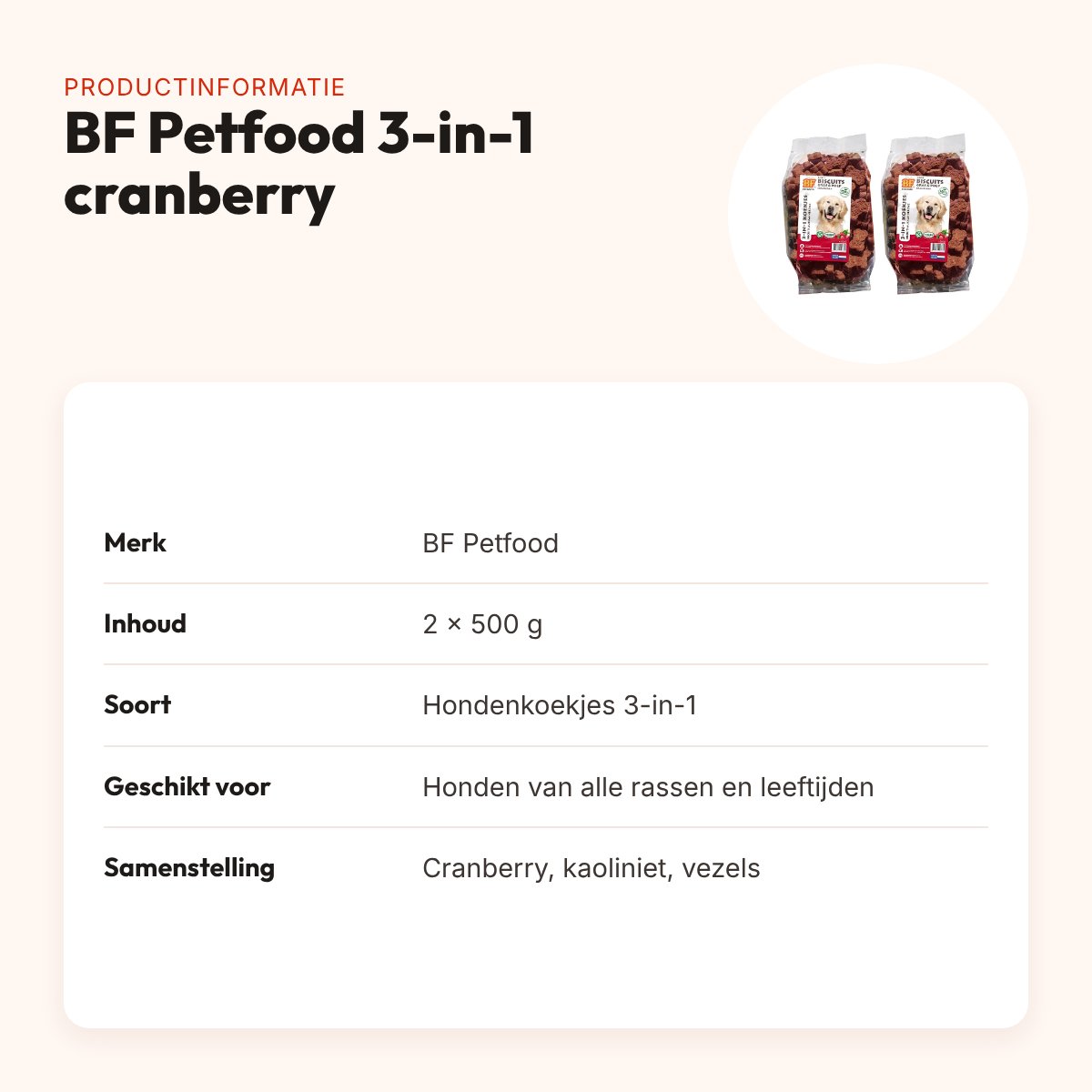 BF Petfood hondenkoekjes 3-in-1 cranberry 500 g – multipack 2 stuks – productinformatie