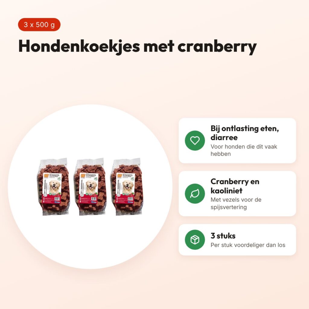 BF Petfood hondenkoekjes 3-in-1 cranberry 500 g – multipack 3 stuks – voordelen