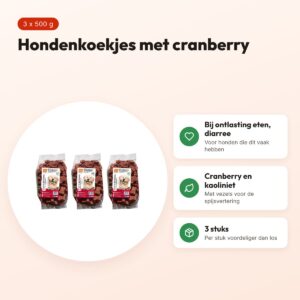 BF Petfood hondenkoekjes 3-in-1 cranberry 500 g – multipack 3 stuks – voordelen