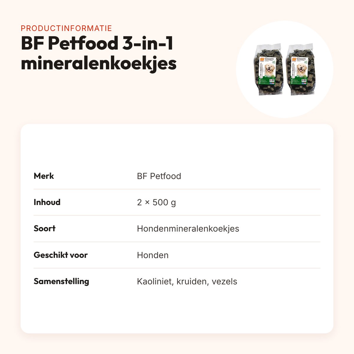 BF Petfood hondenkoekjes 3-in-1 mineralen 500 g – multipack 2 stuks – productinformatie