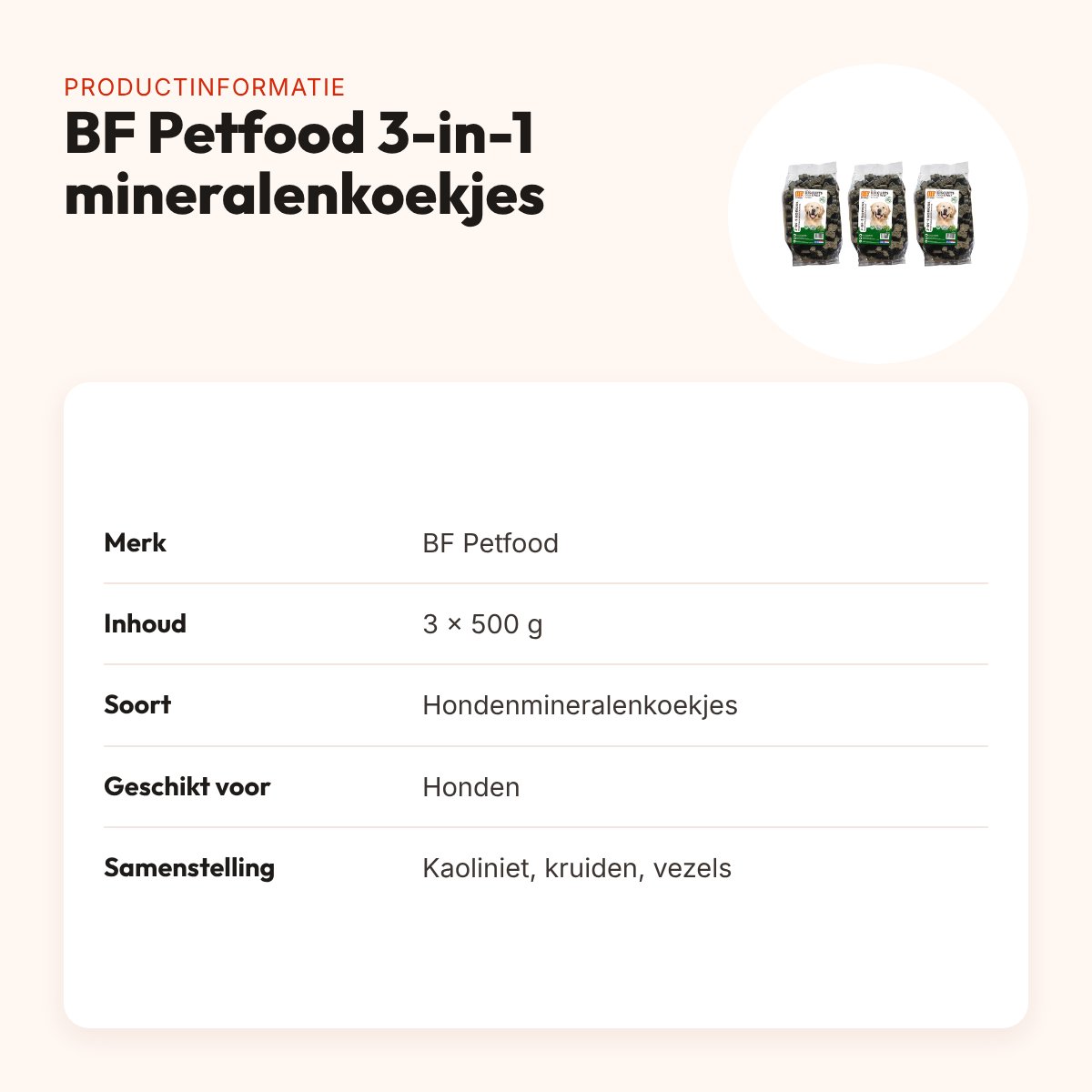 BF Petfood hondenkoekjes 3-in-1 mineralen 500 g – multipack 3 stuks – productinformatie