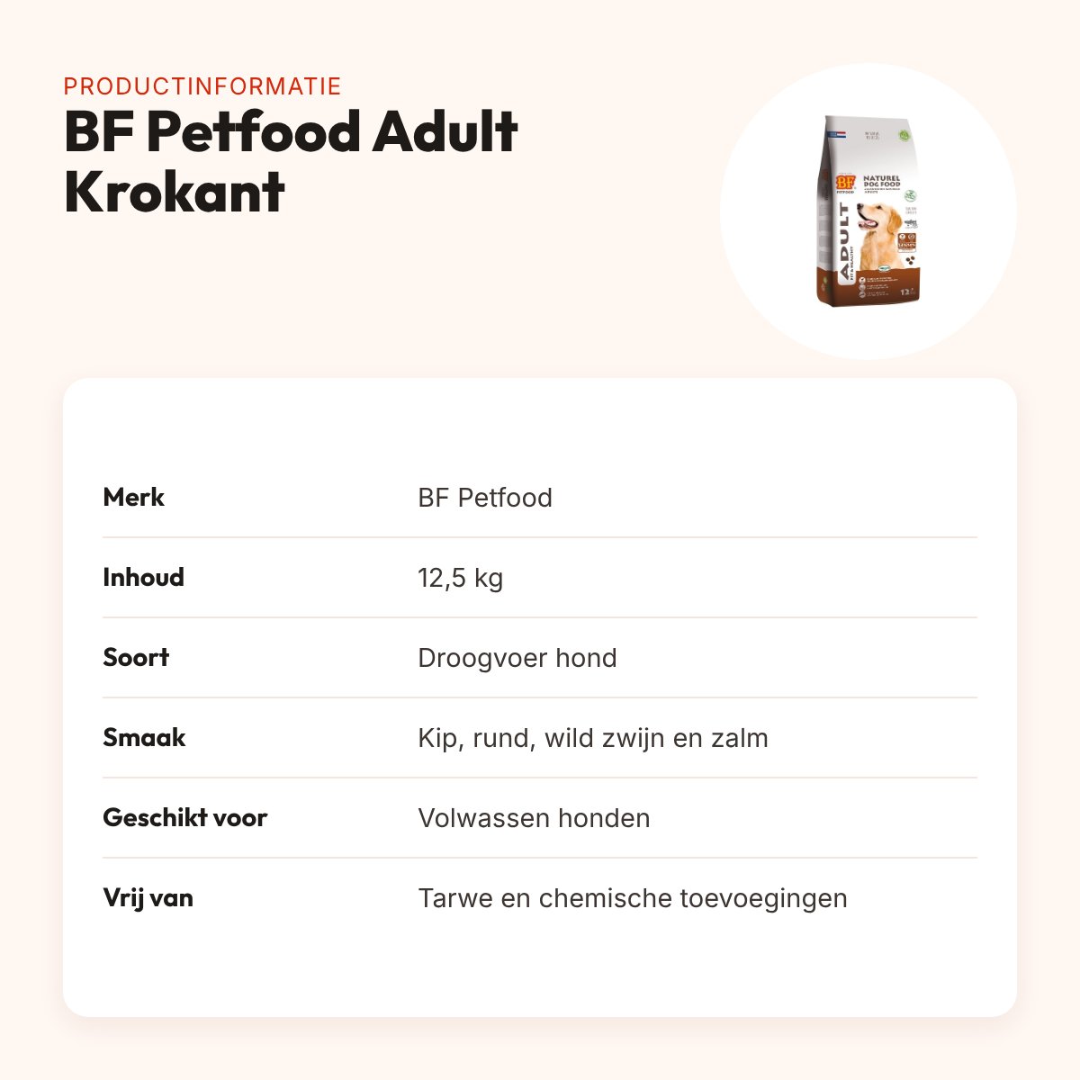 BF Petfood hondenvoer Adult Krokant 12,5 kg – tarwevrij – productinformatie