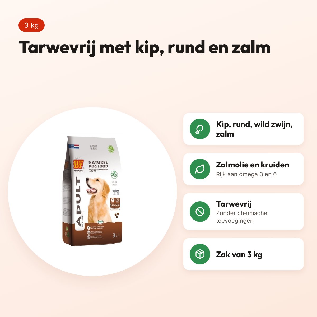 BF Petfood hondenvoer Adult Krokant 3 kg – tarwevrij – voordelen