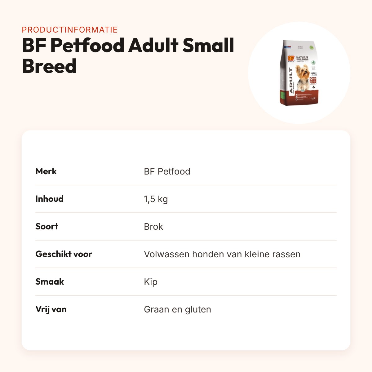 BF Petfood hondenvoer Adult Small Breed 1,5 kg – kip, graanvrij – productinformatie