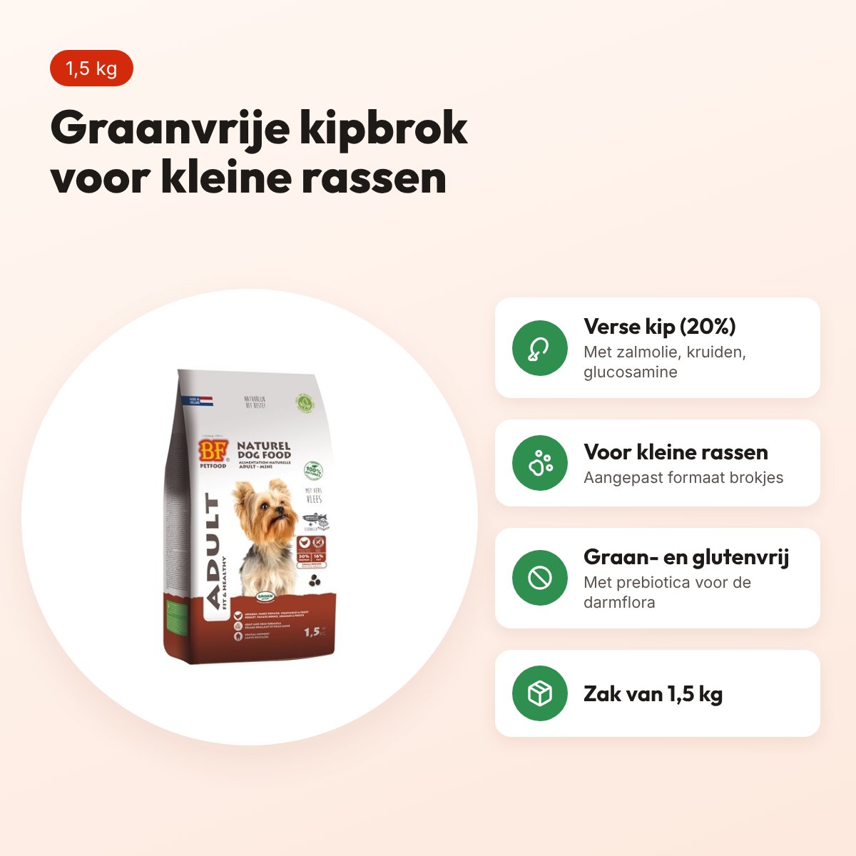 BF Petfood hondenvoer Adult Small Breed 1,5 kg – kip, graanvrij – voordelen