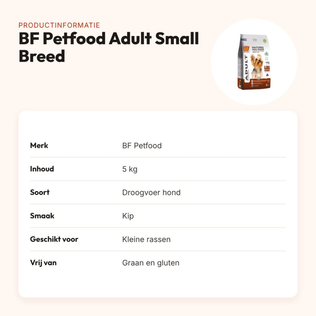 BF Petfood hondenvoer Adult Small Breed 5 kg – kip, graanvrij – productinformatie