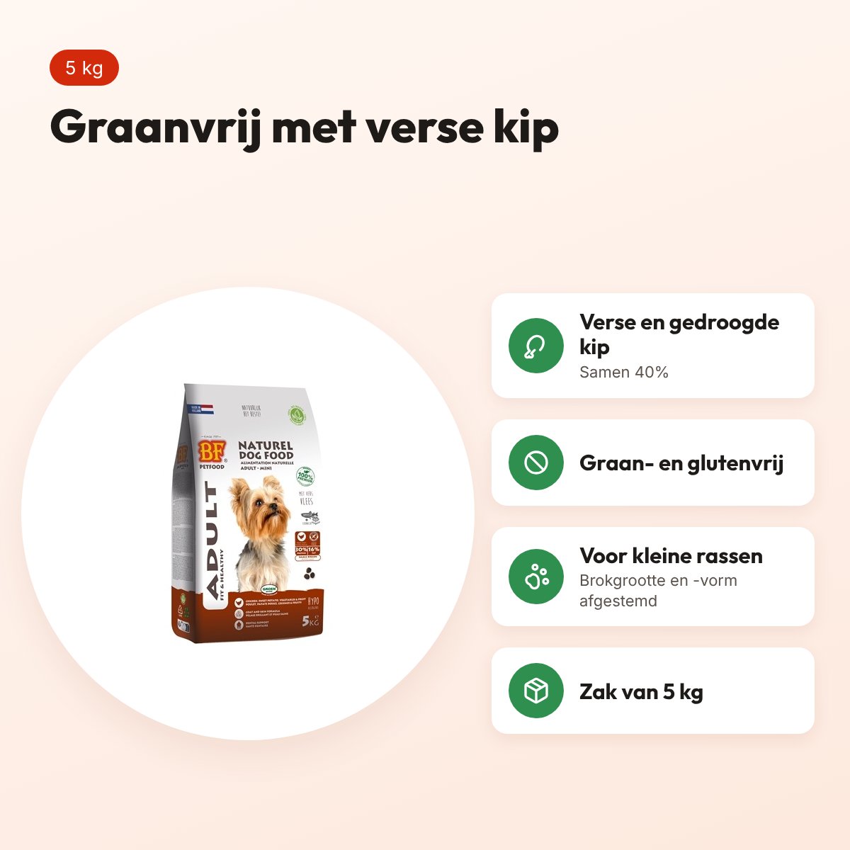 BF Petfood hondenvoer Adult Small Breed 5 kg – kip, graanvrij – voordelen