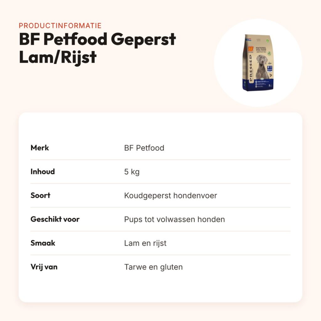 BF Petfood hondenvoer geperst Lam/Rijst Premium 5 kg – hypoallergeen – productinformatie