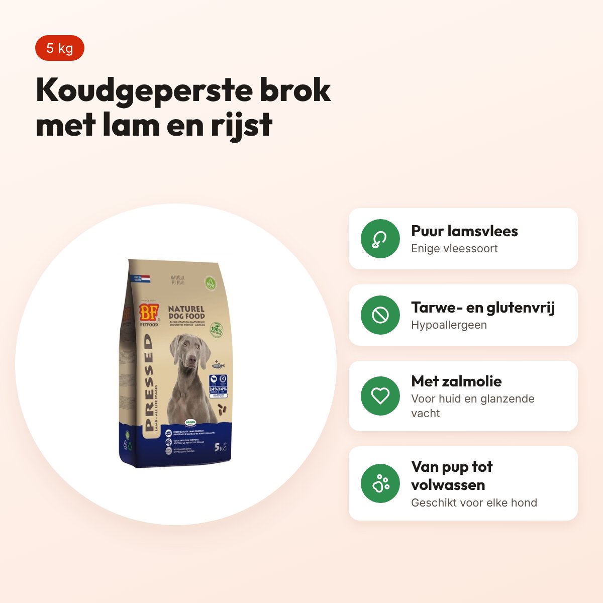 BF Petfood hondenvoer geperst Lam/Rijst Premium 5 kg – hypoallergeen – voordelen