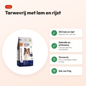 BF Petfood hondenvoer lam en rijst 3 kg – tarwevrij – voordelen
