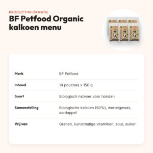 BF Petfood hondenvoer Organic kalkoen menu pouch 14 x 150 g – biologisch – productinformatie