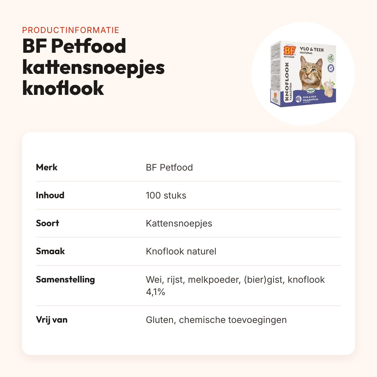 BF Petfood kattensnoepjes knoflook naturel 100 stuks – glutenvrij – productinformatie