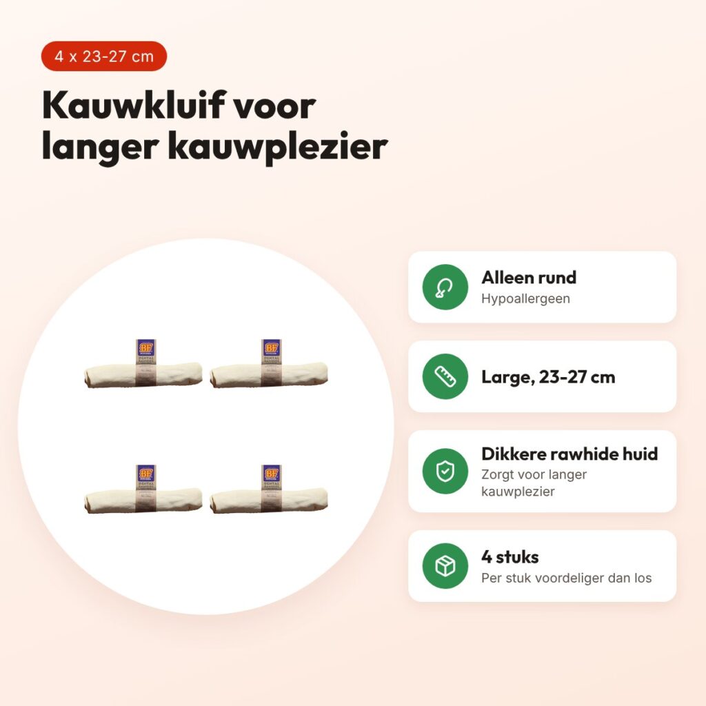 BF Petfood kauwkluif rawhide Large 23-27 cm – multipack 4 stuks – voordelen