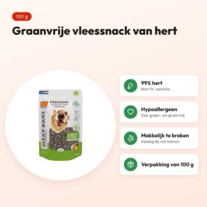 BF Petfood Meat Bars hert 100 g – graanvrije vleessnack voor honden – voordelen