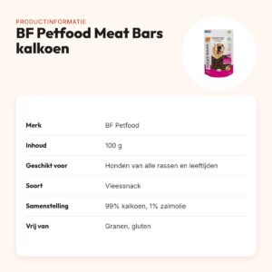 BF Petfood Meat Bars kalkoen 100 g – graanvrije vleessnack voor honden – productinformatie
