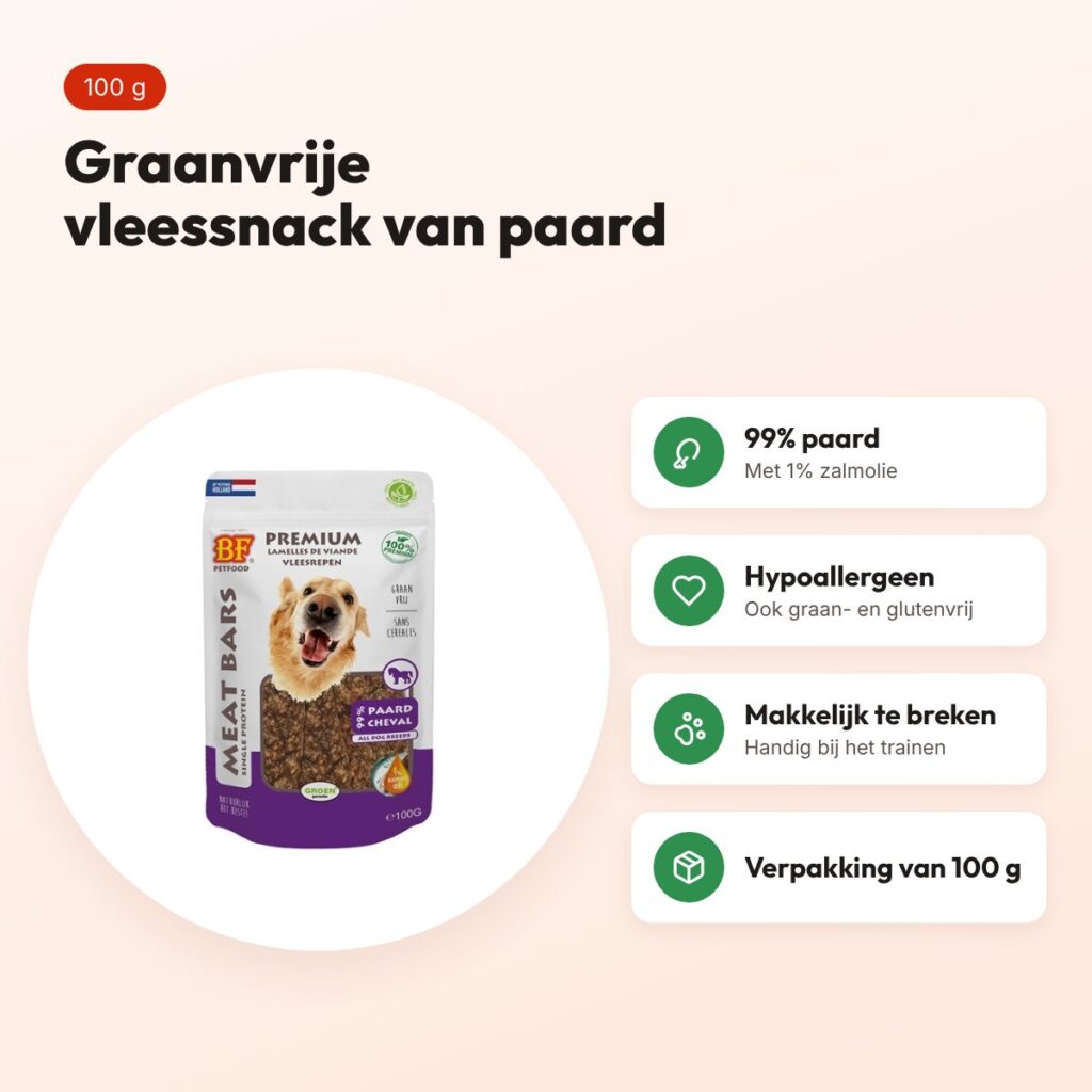 BF Petfood Meat Bars paard 100 g – graanvrije vleessnack voor honden – voordelen