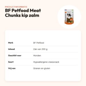 BF Petfood Meat Chunks kip en zalm 200 g – hypoallergene hondensnack – productinformatie
