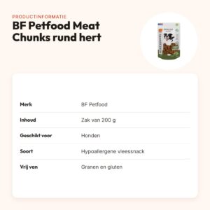 BF Petfood Meat Chunks rund en hert 200 g – hypoallergene hondensnack – productinformatie