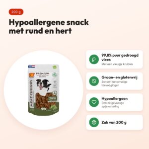 BF Petfood Meat Chunks rund en hert 200 g – hypoallergene hondensnack – voordelen