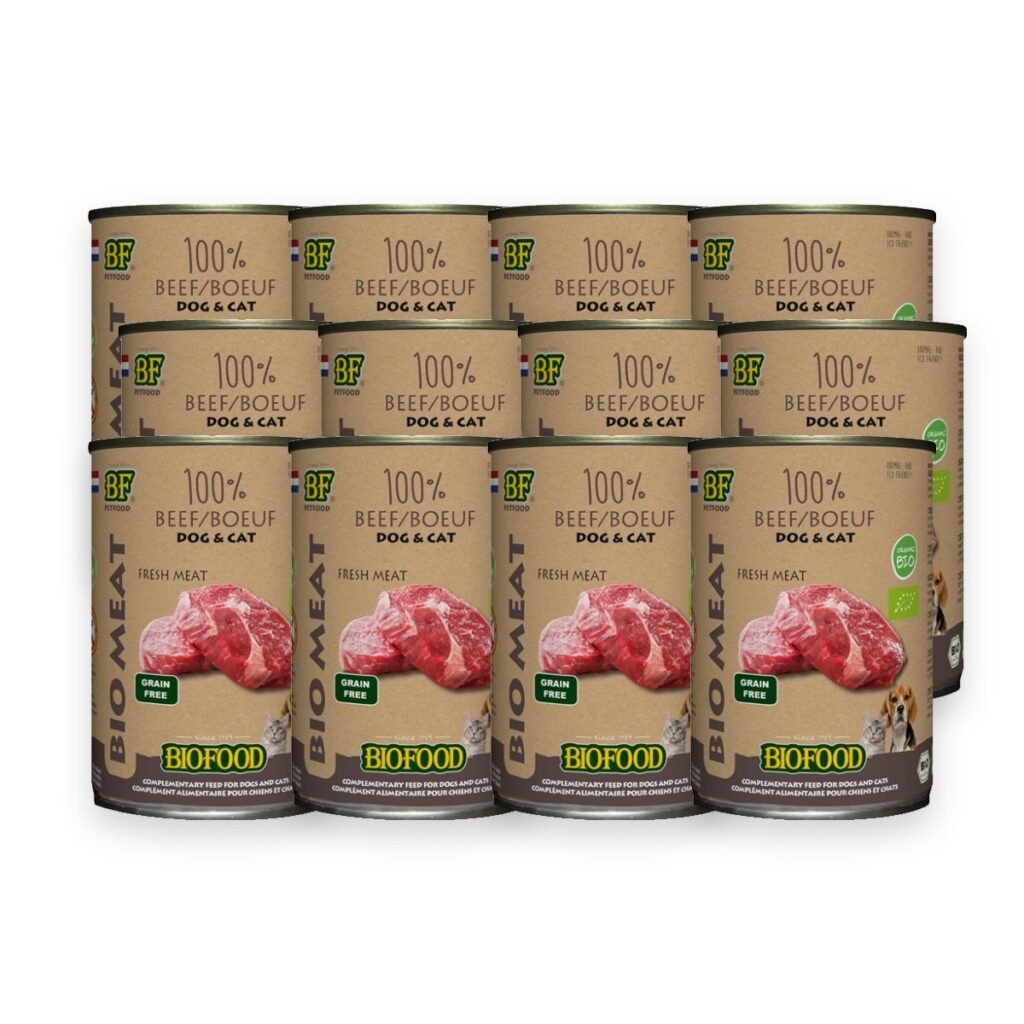 BF Petfood Organic hondenvoer 100% rund 12 x 400 g – biologisch blik