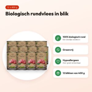 BF Petfood Organic hondenvoer 100% rund 12 x 400 g – biologisch blik – voordelen