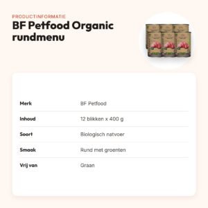 BF Petfood Organic hondenvoer rundmenu 12 x 400 g – biologisch blik – productinformatie
