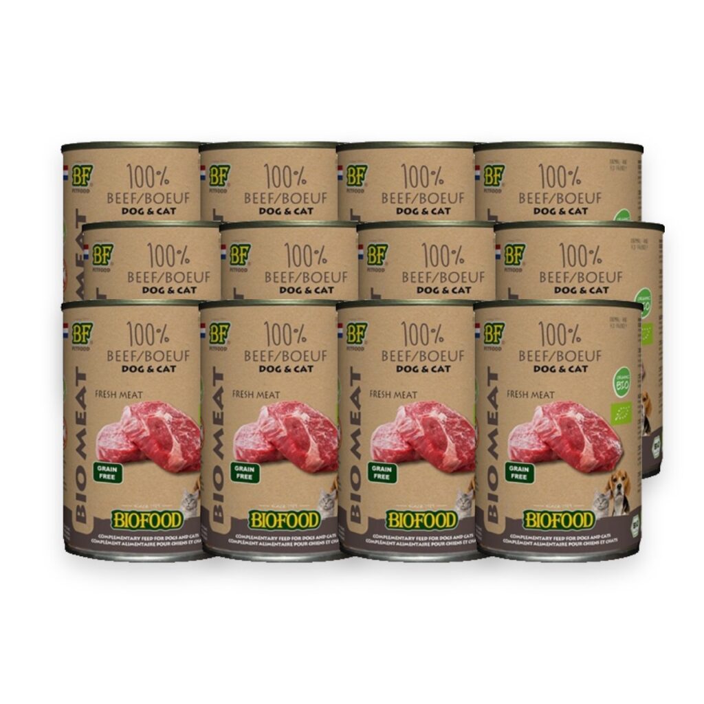 BF Petfood Organic hondenvoer rundmenu 12 x 400 g – biologisch blik