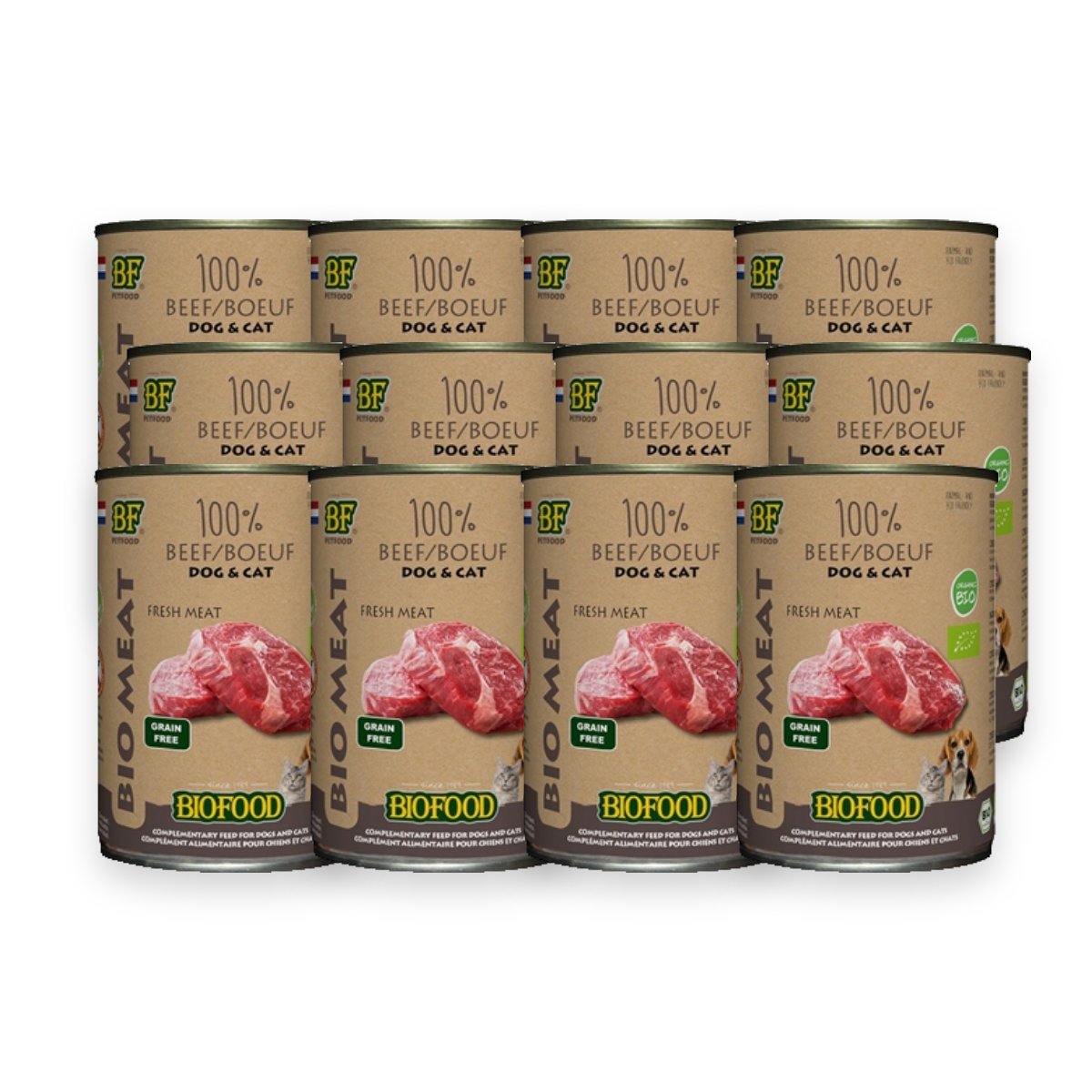 BF Petfood Organic hondenvoer rundmenu 12 x 400 g – biologisch blik