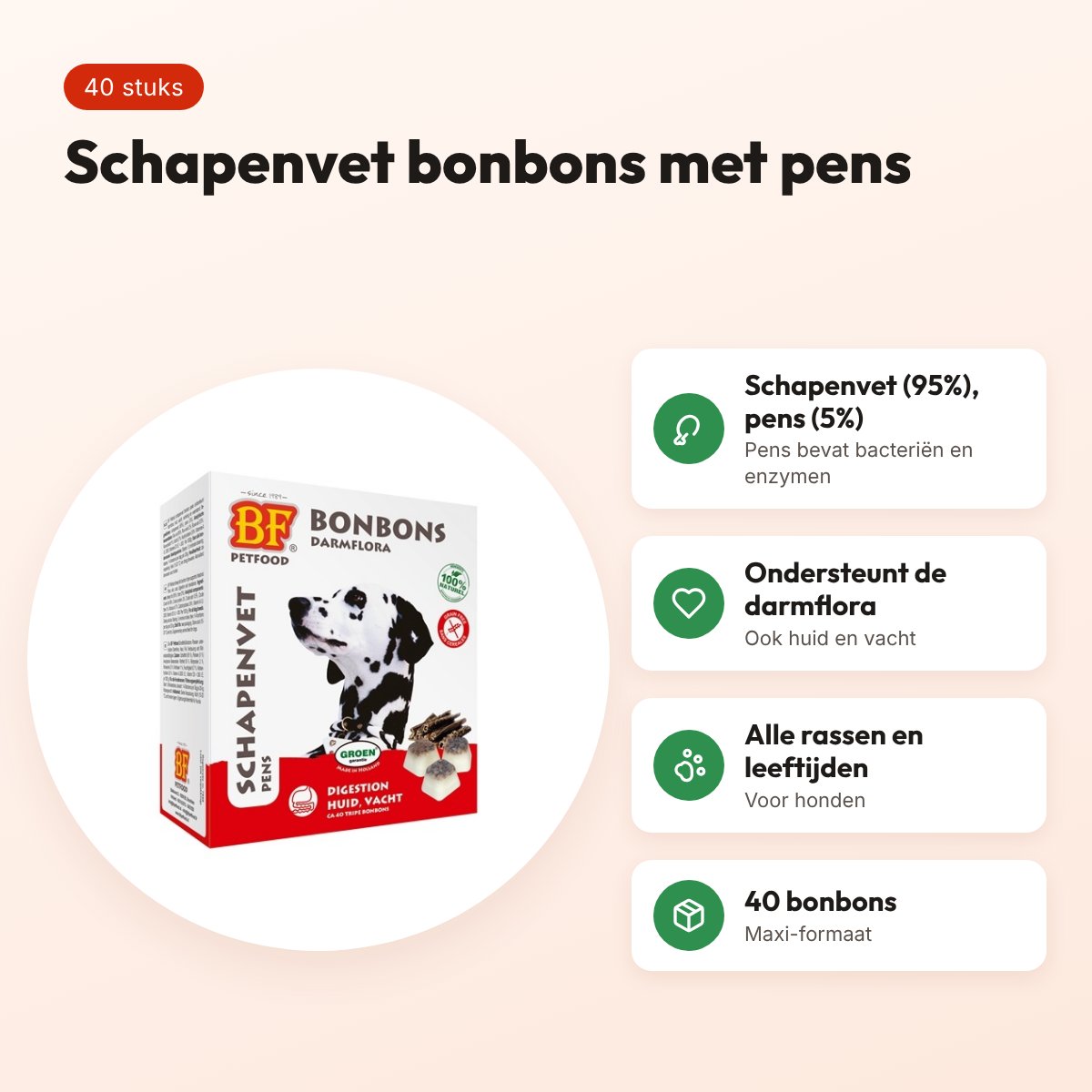 BF Petfood schapenvet bonbons Maxi pens 40 stuks – voor honden – voordelen